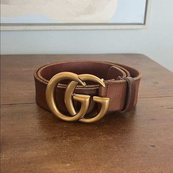 Gucci Marmont Wide Belt with Gold GG Emblem - Picture 1 of 2